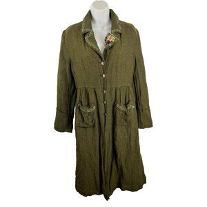 Anne Elisabeth Paris Green Lined Boho Artsy Dress Women's Size M